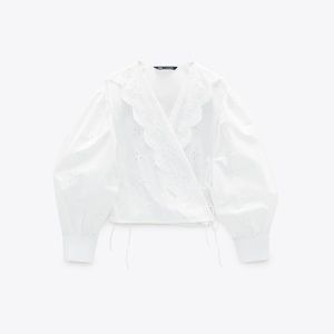 ZARA Openwork Embroidered Poplin Shirt